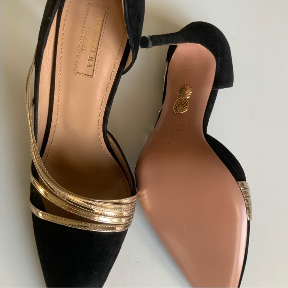 NIB Aquazzura Minou Metallic Suede Pump Heels Size 39.5 $795.00 - Picture 6 of 6